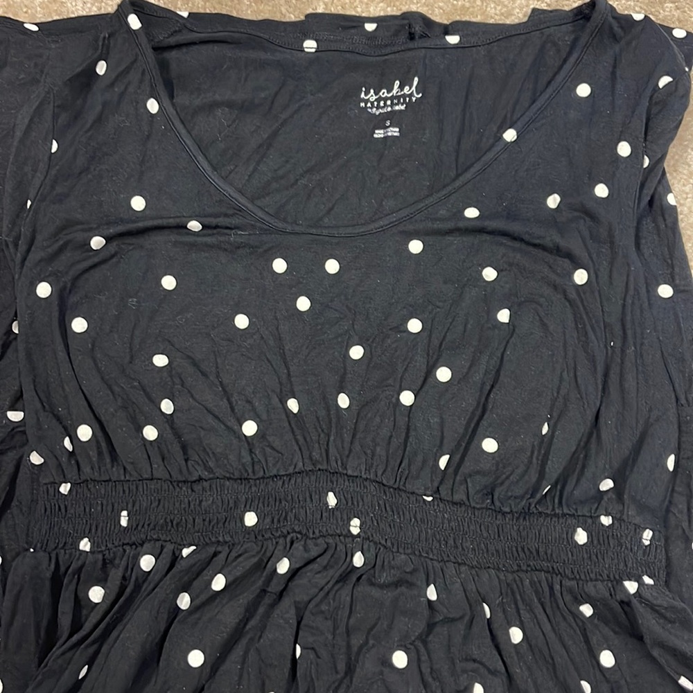 Long sleeve polka dot maternity dress